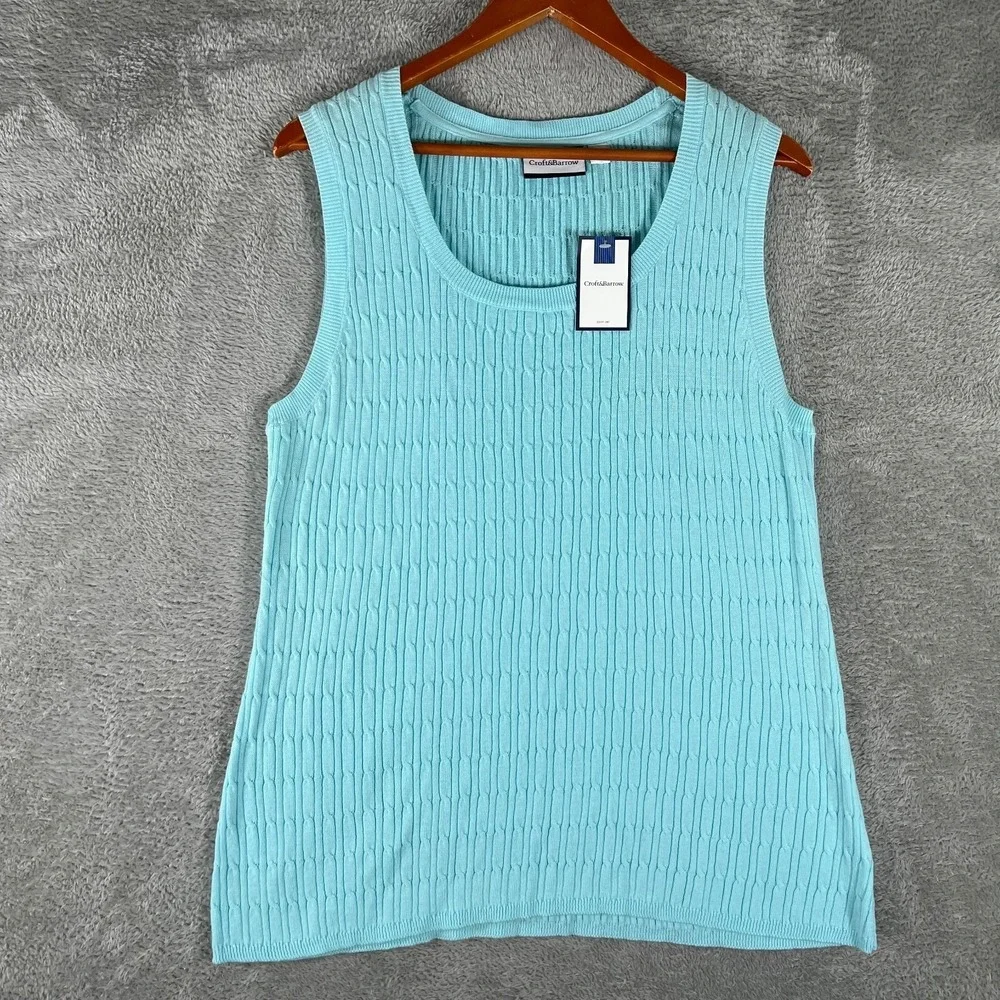 Croft & Barrow Sweater Vest Womens XL Blue‎ Cable Knit Sleeveless Tank Top New